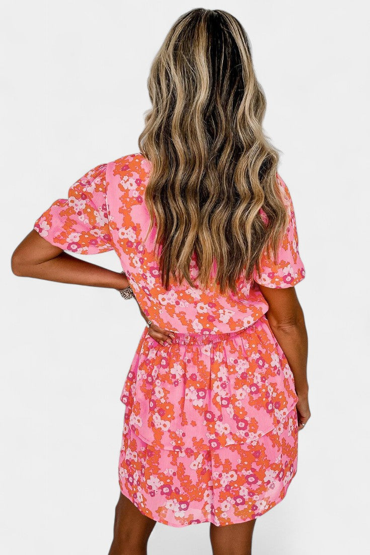 Kimberly Floral Dress with Ruffles and V-Neckline