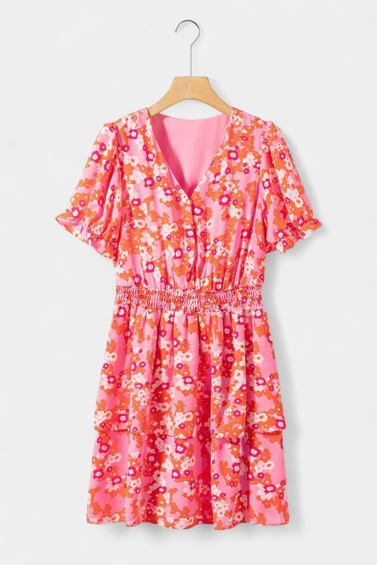 Kimberly Floral Dress with Ruffles and V-Neckline