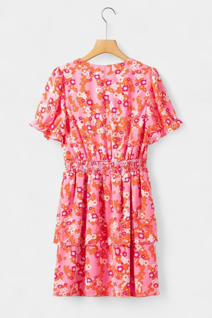 Kimberly Floral Dress with Ruffles and V-Neckline