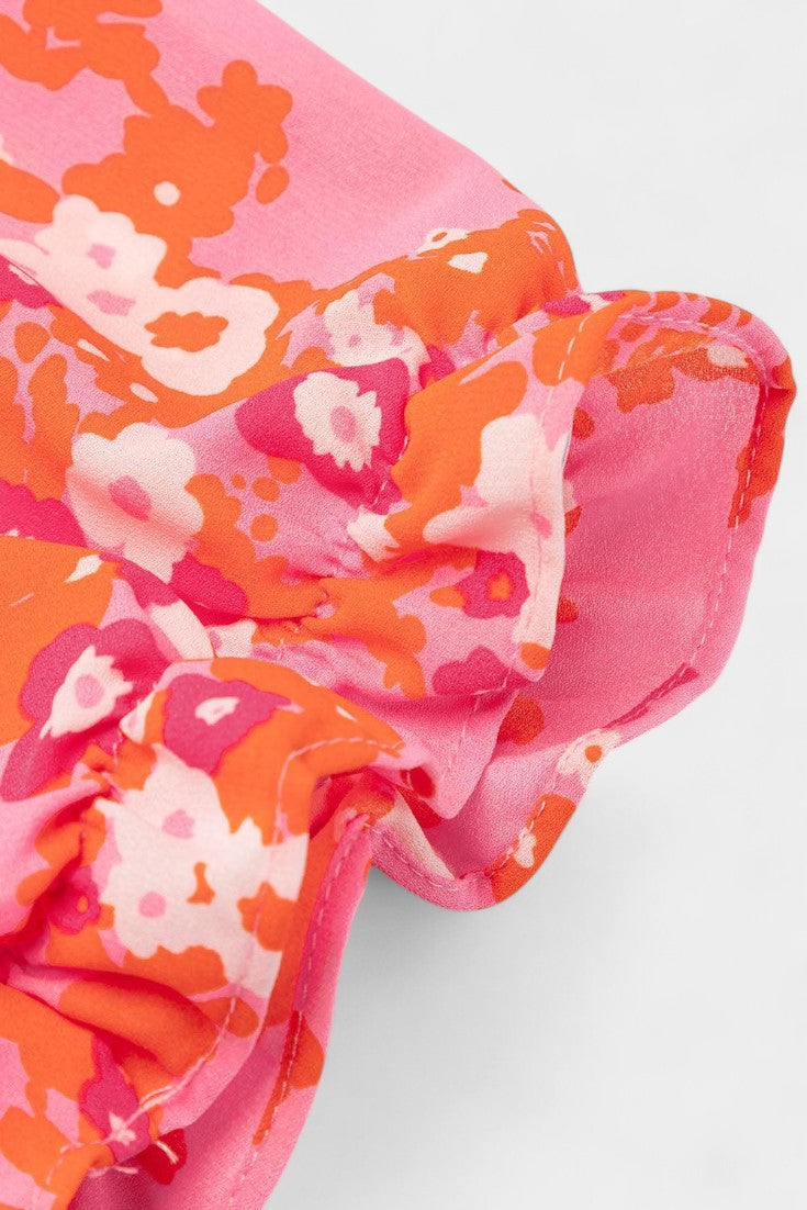 Kimberly Floral Dress with Ruffles and V-Neckline