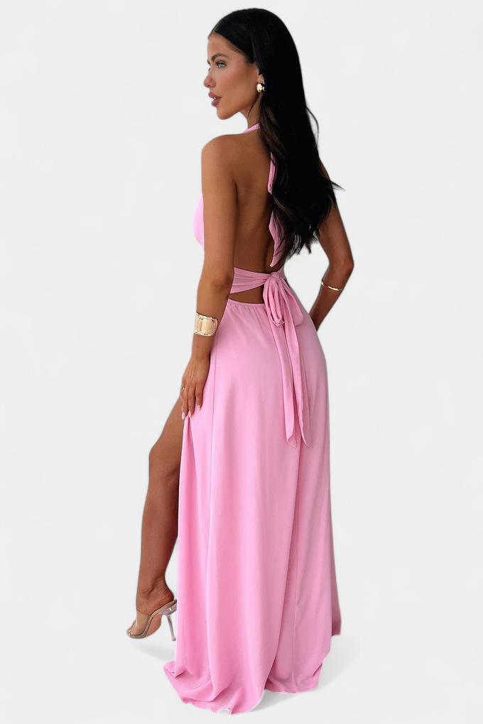 Latisha Halter Dress with Wide Slit