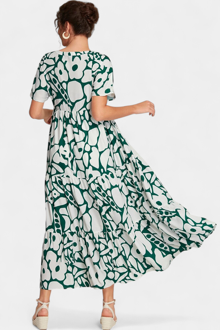 Nélida Long Dress with V-Neckline and Flowy Print