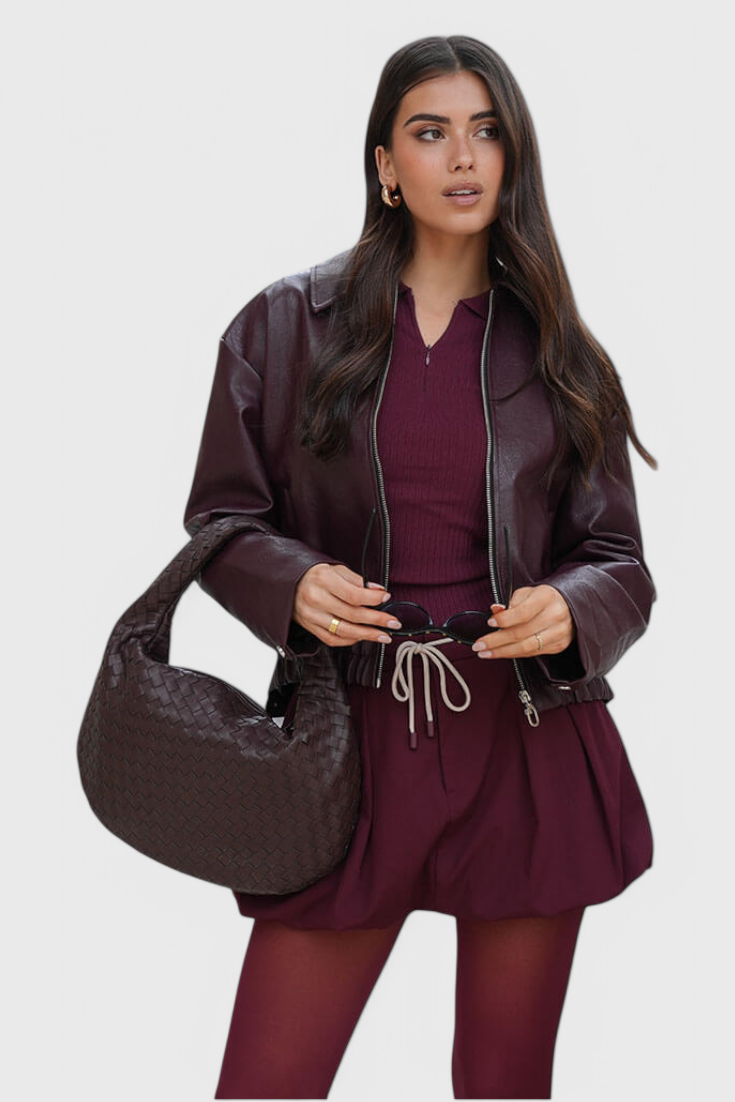 Lilac Medium Woven Bag with Knot Detail