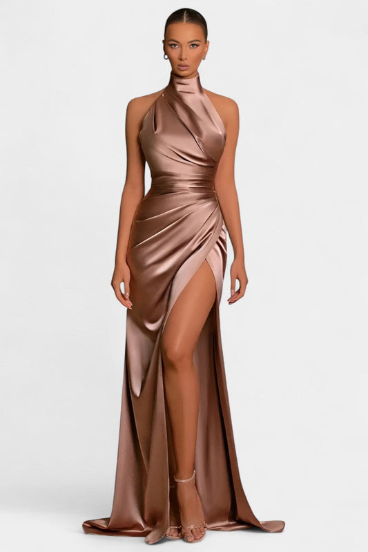 Symone Twist Halter Dress with Stunning Side Slit