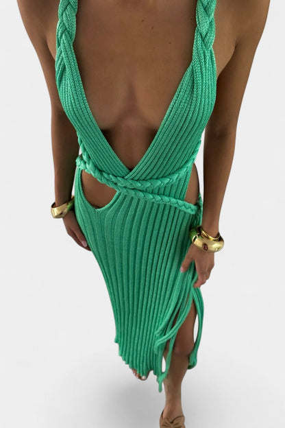 Jamie Knit Maxi Dress with Braided Waist Detail