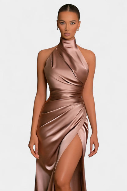 Symone Twist Halter Dress with Stunning Side Slit