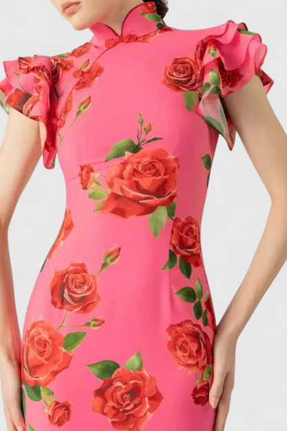 Mayra Qipao Dress with Rose Print