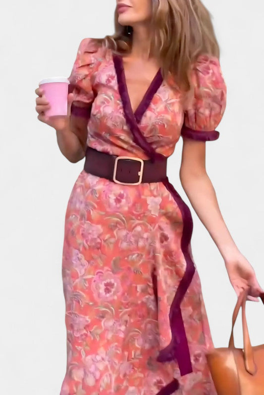 Louisa Asymmetrical Dress with Puff Sleeves