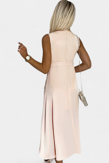 Jivka Wrap Midi Dress with V-Neckline