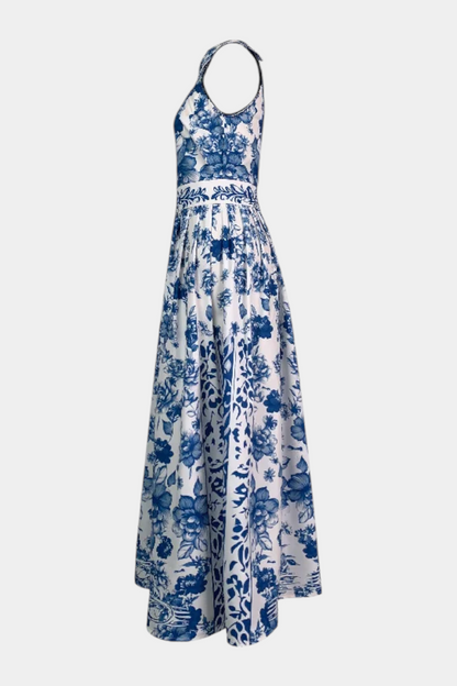 Shante Floral A-Line Dress with Turndown Collar