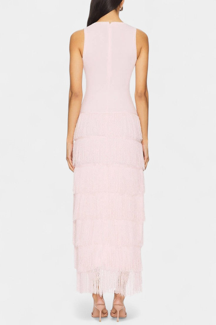 Kalani Layered Fringe Maxi Dress with Side Slit