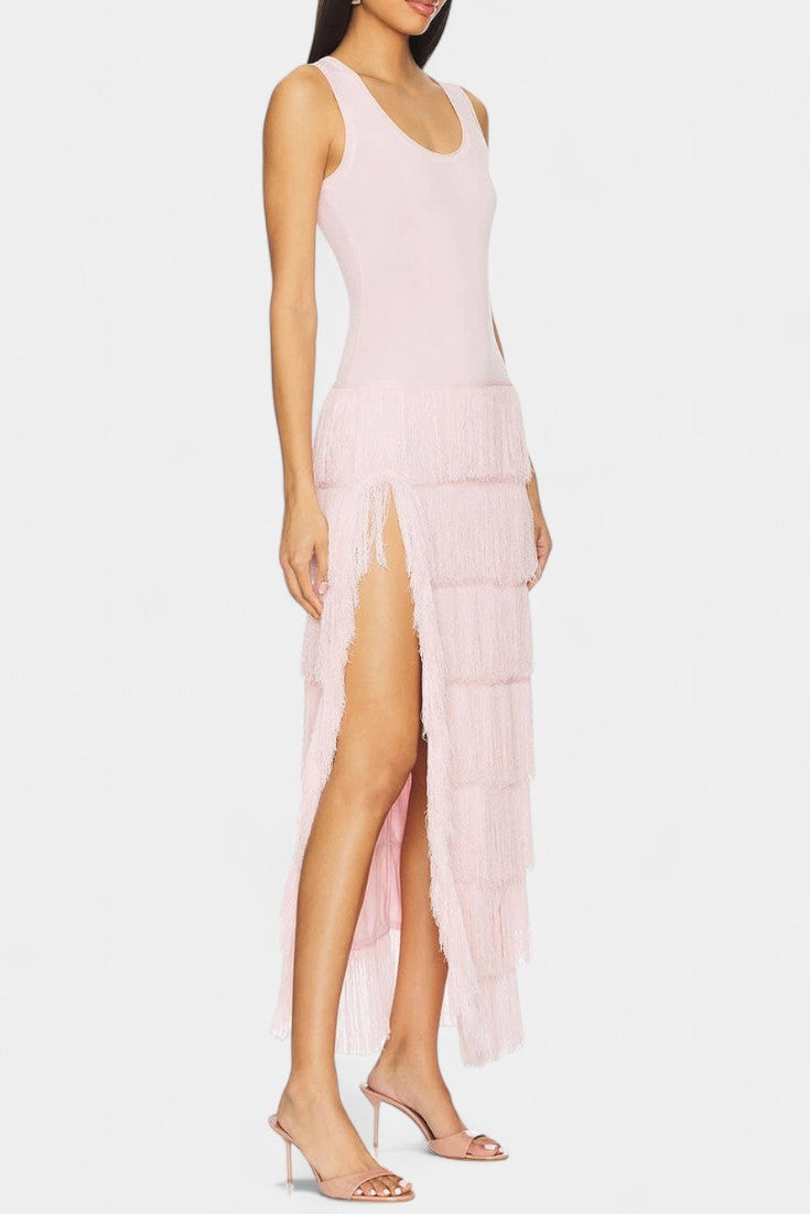 Kalani Layered Fringe Maxi Dress with Side Slit