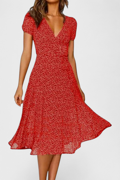 Nuria Casual Midi Dress with V-Neckline