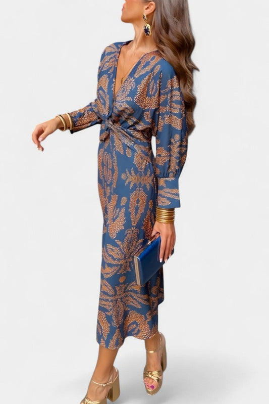 Elara Soft V-Neck Dress with Knot Detail
