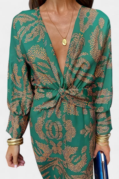 Elara Soft V-Neck Dress with Knot Detail