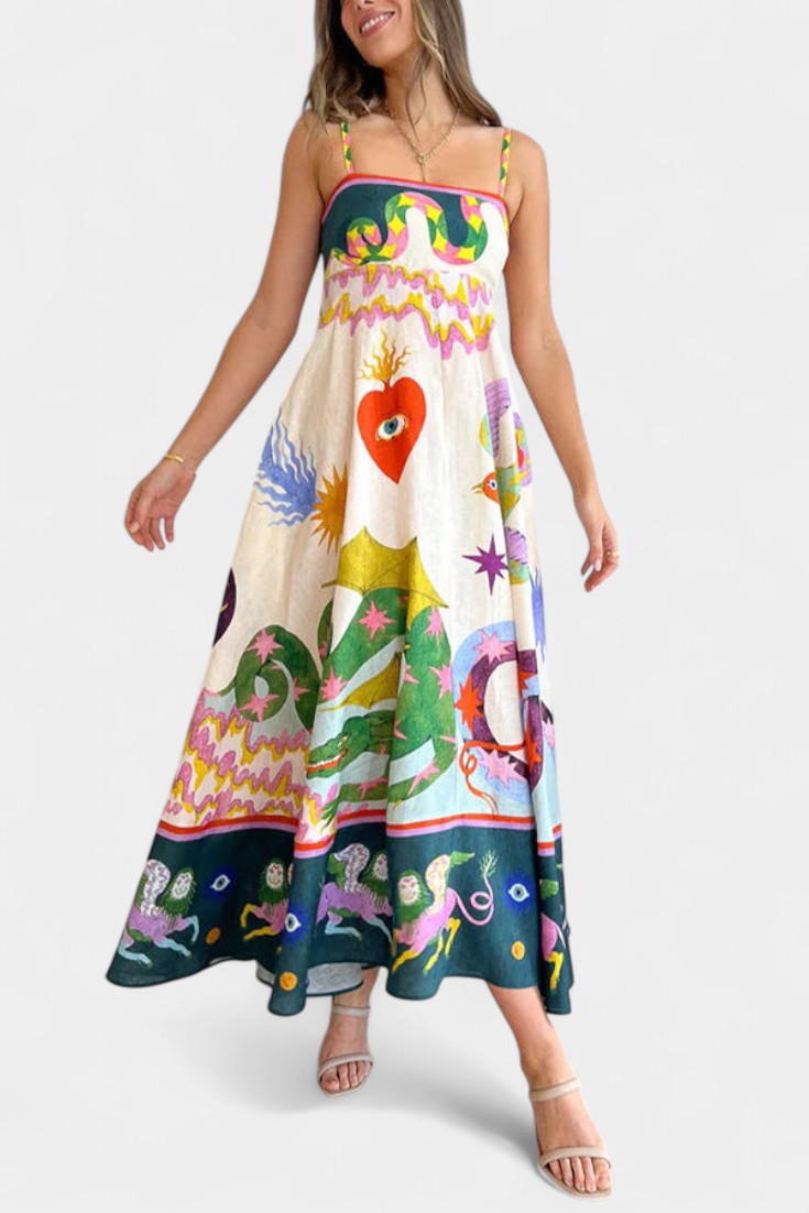 Arlene Linen Blend Midi Dress with Print