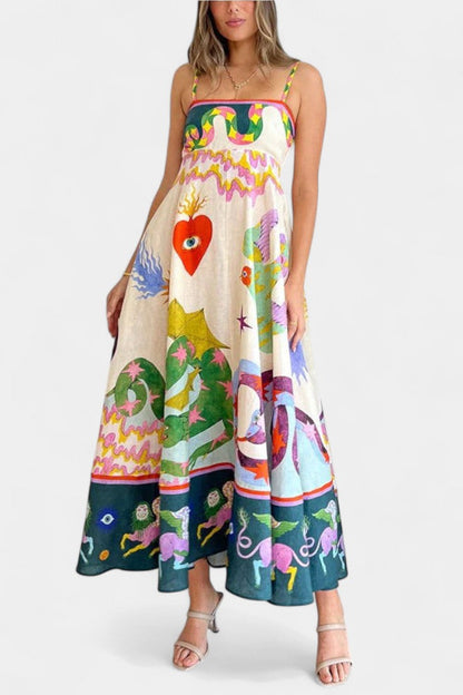 Arlene Linen Blend Midi Dress with Print