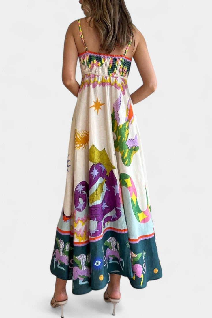 Arlene Linen Blend Midi Dress with Print