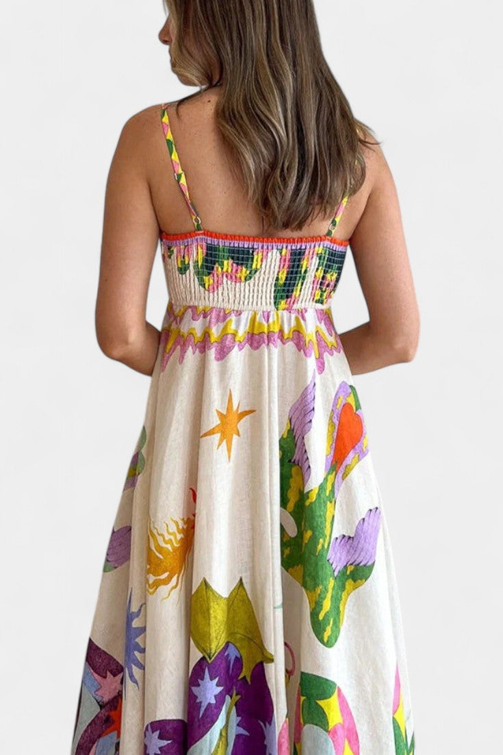 Arlene Linen Blend Midi Dress with Print