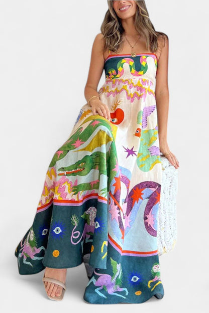 Arlene Linen Blend Midi Dress with Print