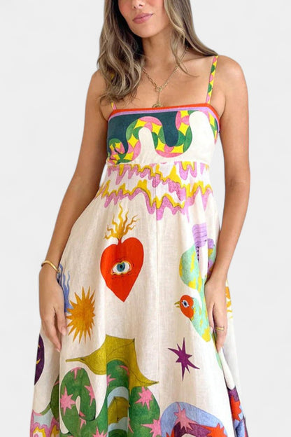 Arlene Linen Blend Midi Dress with Print