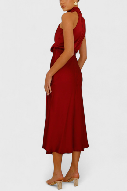 Rina Elegant Halter Neck Draped Dress