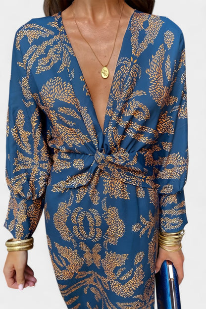 Elara Soft V-Neck Dress with Knot Detail