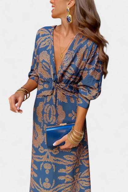 Elara Soft V-Neck Dress with Knot Detail