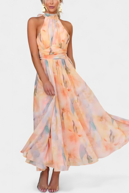 Alaia Halter Dress with Watercolor Print
