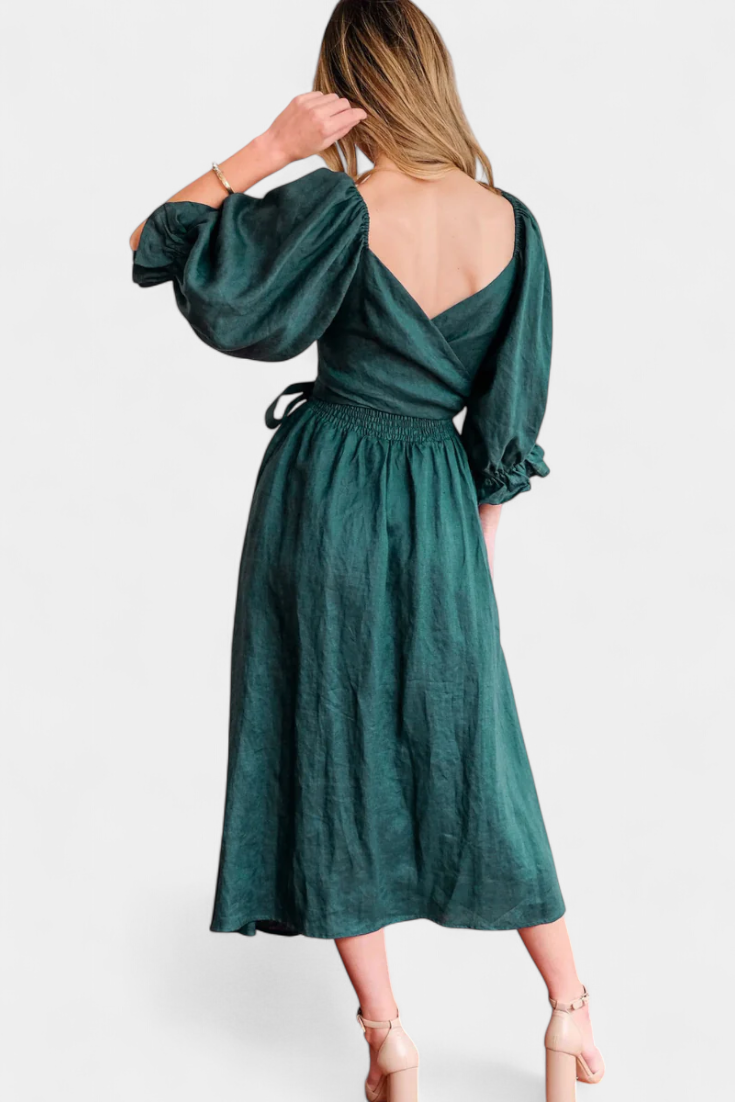 Petra Two-Tier Dress with Ruched Bodice and Puff Sleeves