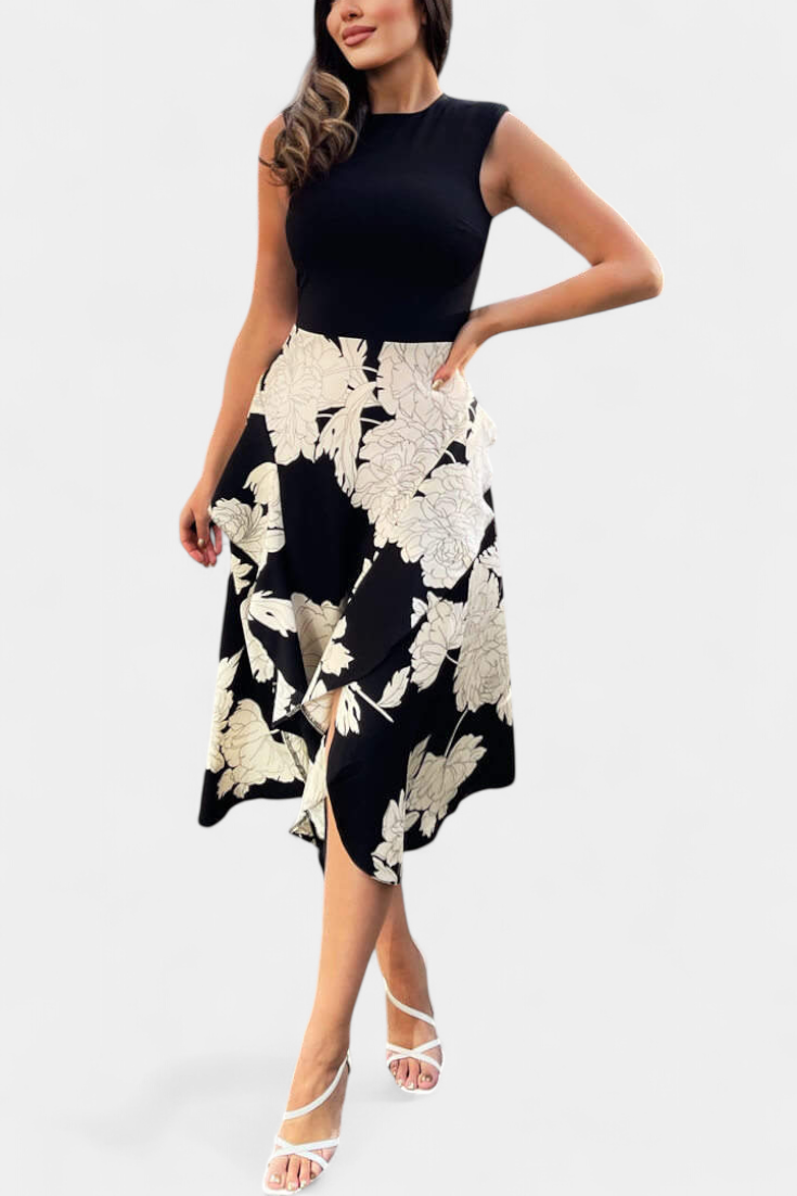 Raquel Dress: Knit Top and Floral Skirt with Slit