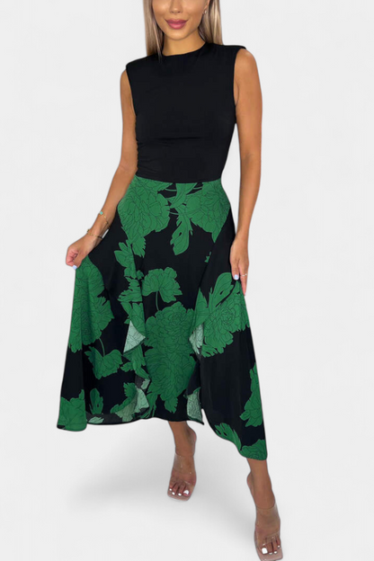 Raquel Dress: Knit Top and Floral Skirt with Slit