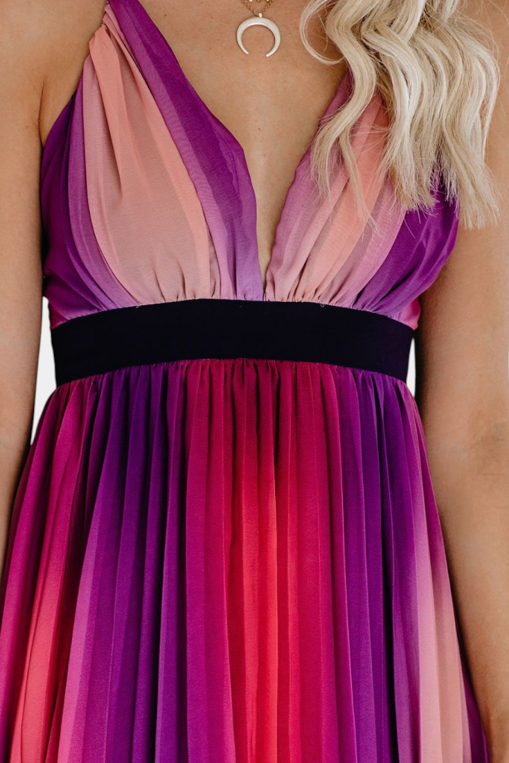 Cecilia Pleated Dress with Open Back and Gradient Design