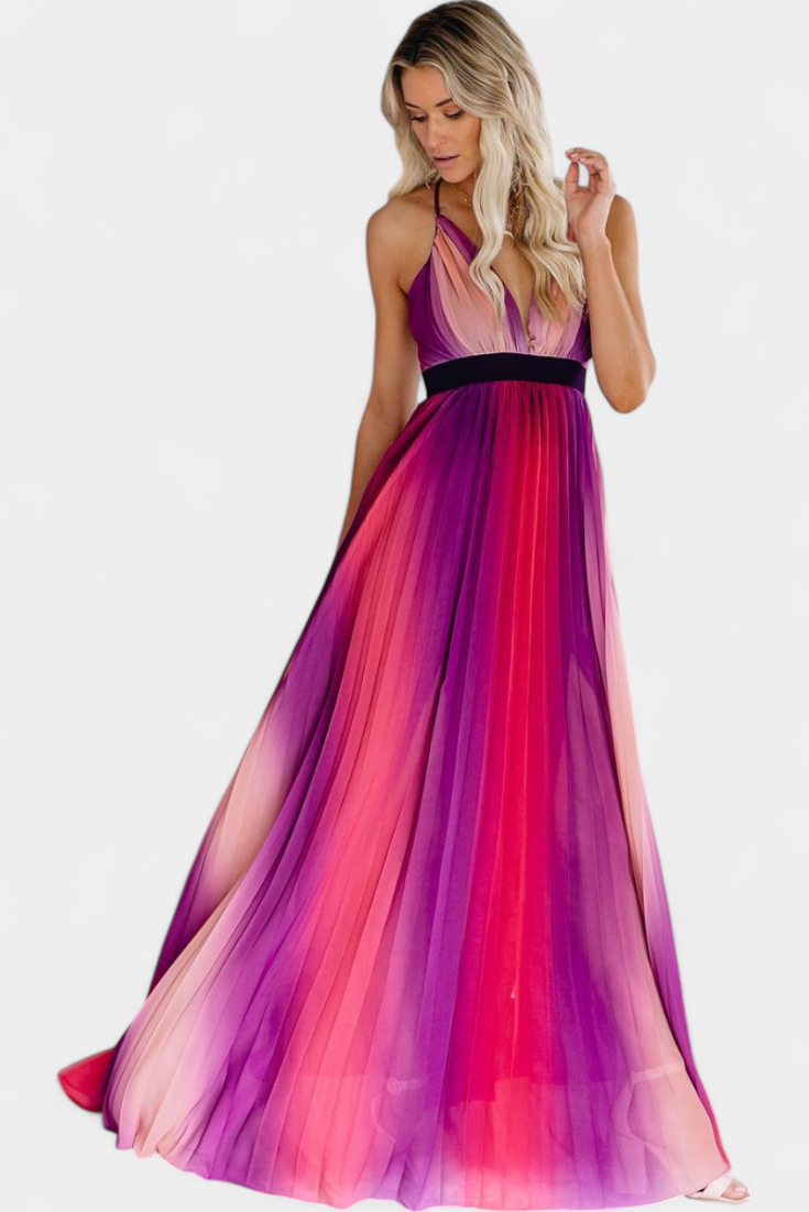 Cecilia Pleated Dress with Open Back and Gradient Design