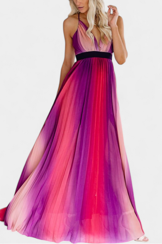 Cecilia Pleated Dress with Open Back and Gradient Design