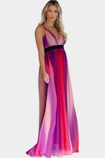 Cecilia Pleated Dress with Open Back and Gradient Design