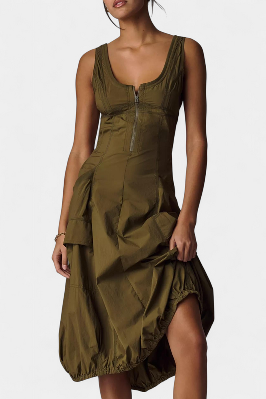 Katana Midi Dress with Bubble Hem and Corset Fit