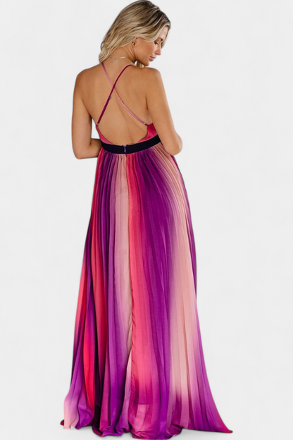Cecilia Pleated Dress with Open Back and Gradient Design