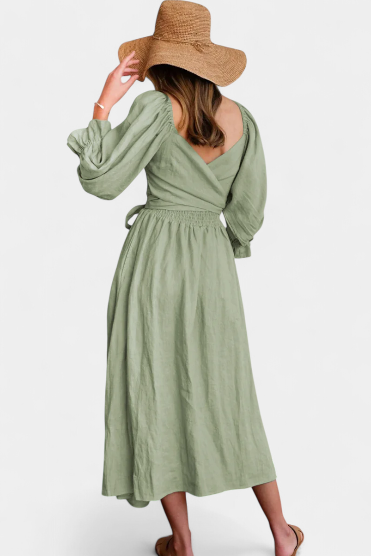 Petra Two-Tier Dress with Ruched Bodice and Puff Sleeves