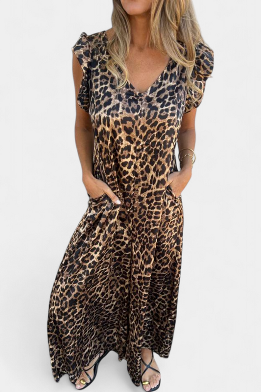 Isela V-Neck Leopard Print Jumpsuit