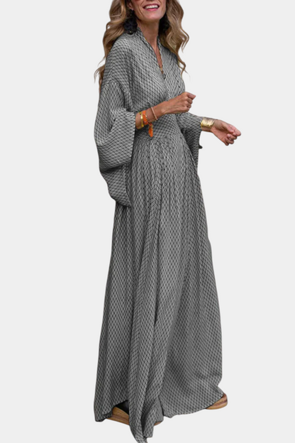 Anelia Geometric Maxi Dress with V-Neckline