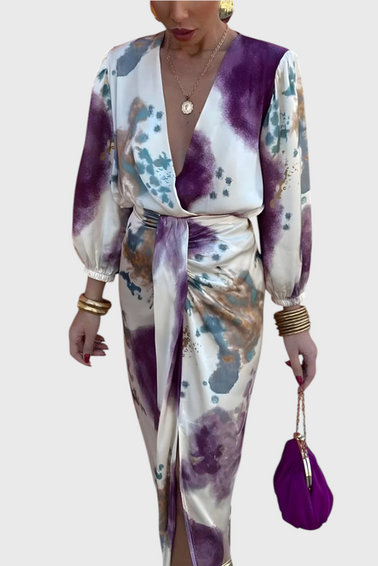 Elara V-Neck Maxi Dress with Knotted Detail