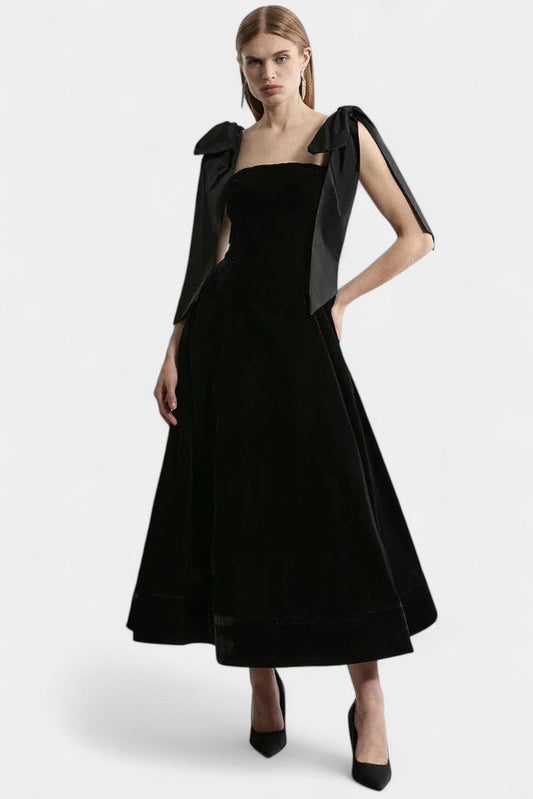Ajla Strapless Velvet Midi Dress with Bow