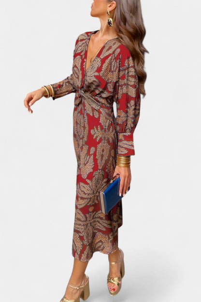Elara Soft V-Neck Dress with Knot Detail