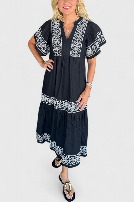 Jacinta Boho Maxi Dress with V-Neckline