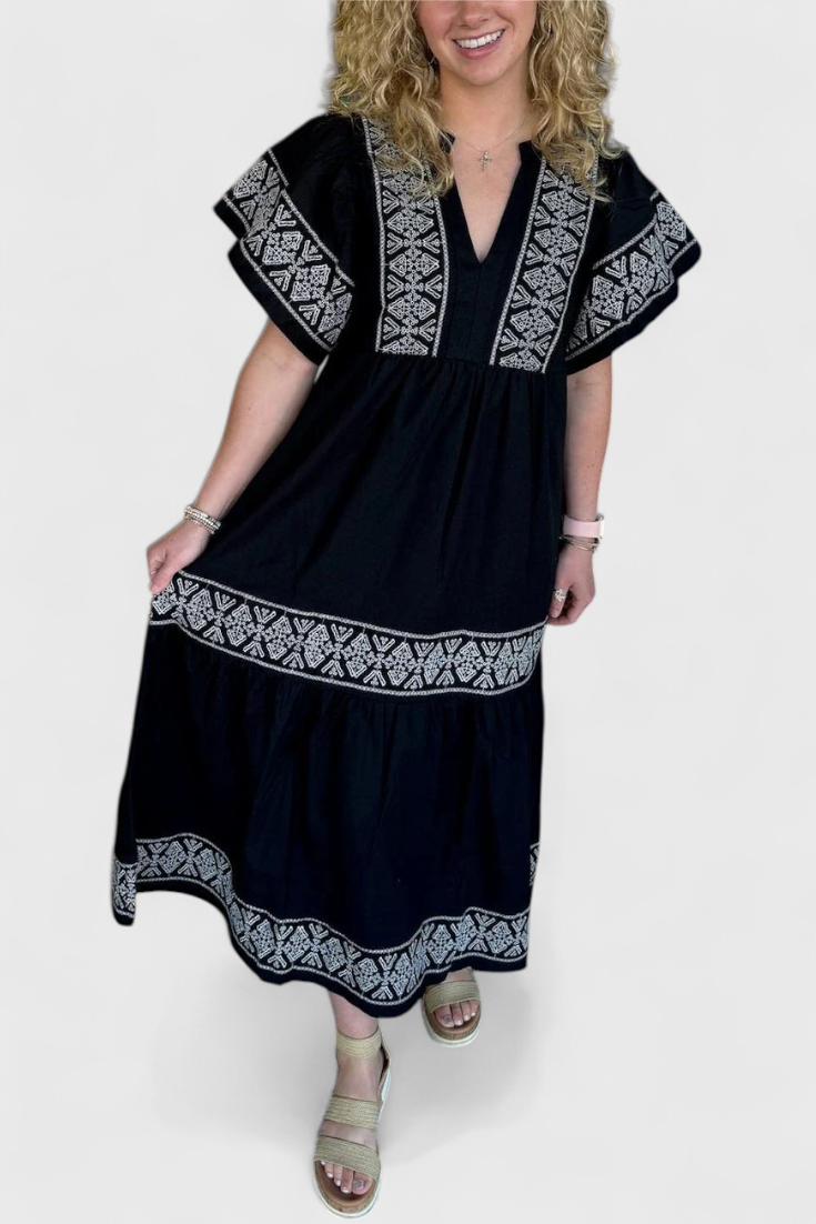 Jacinta Boho Maxi Dress with V-Neckline
