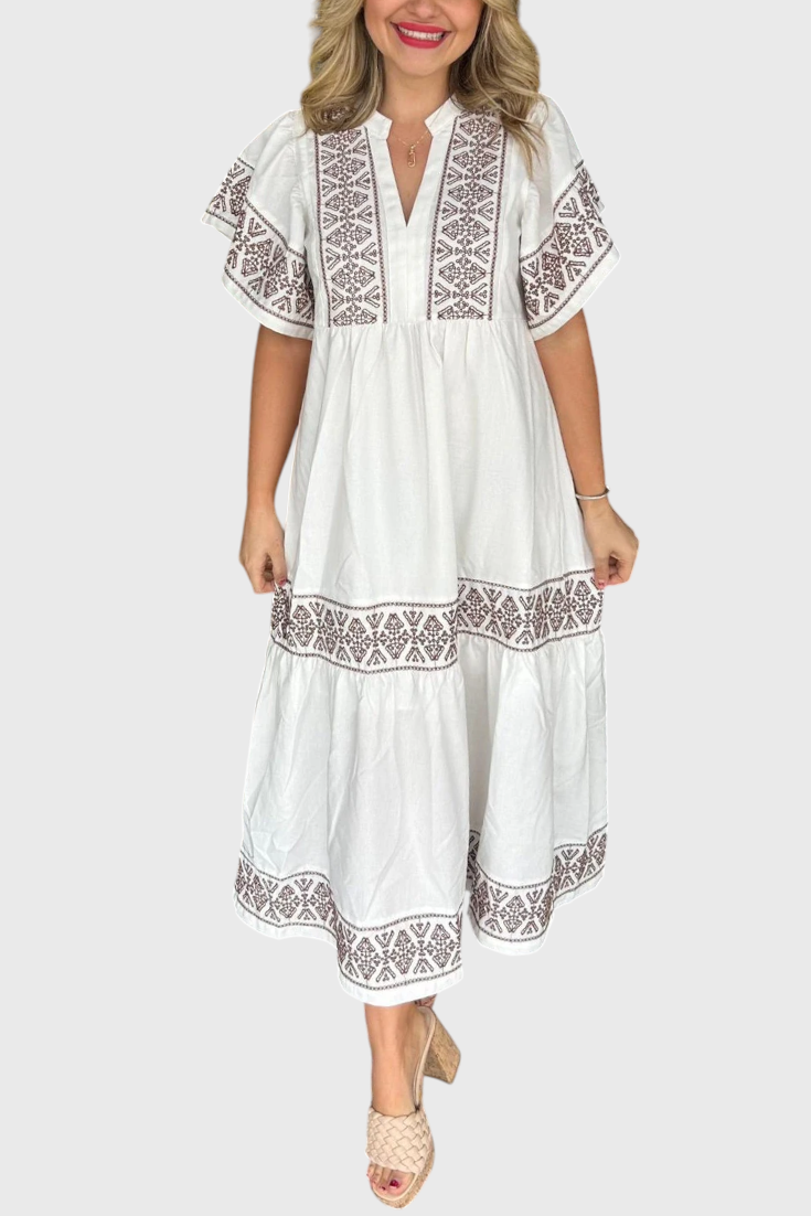 Jacinta Boho Maxi Dress with V-Neckline