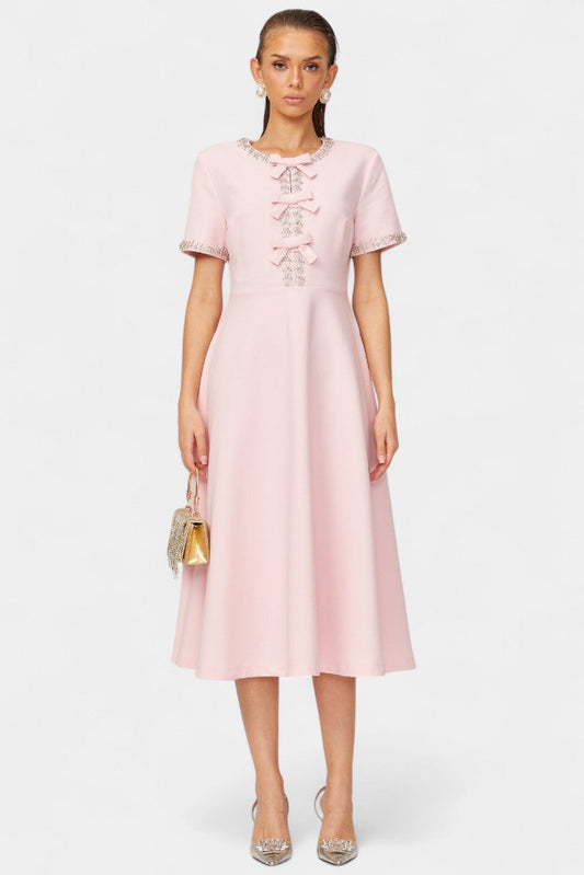 Linda A-line Midi Dress with Crystal Belt