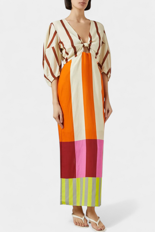 Alison Soft Dress with Front Neckline and Puff Sleeves