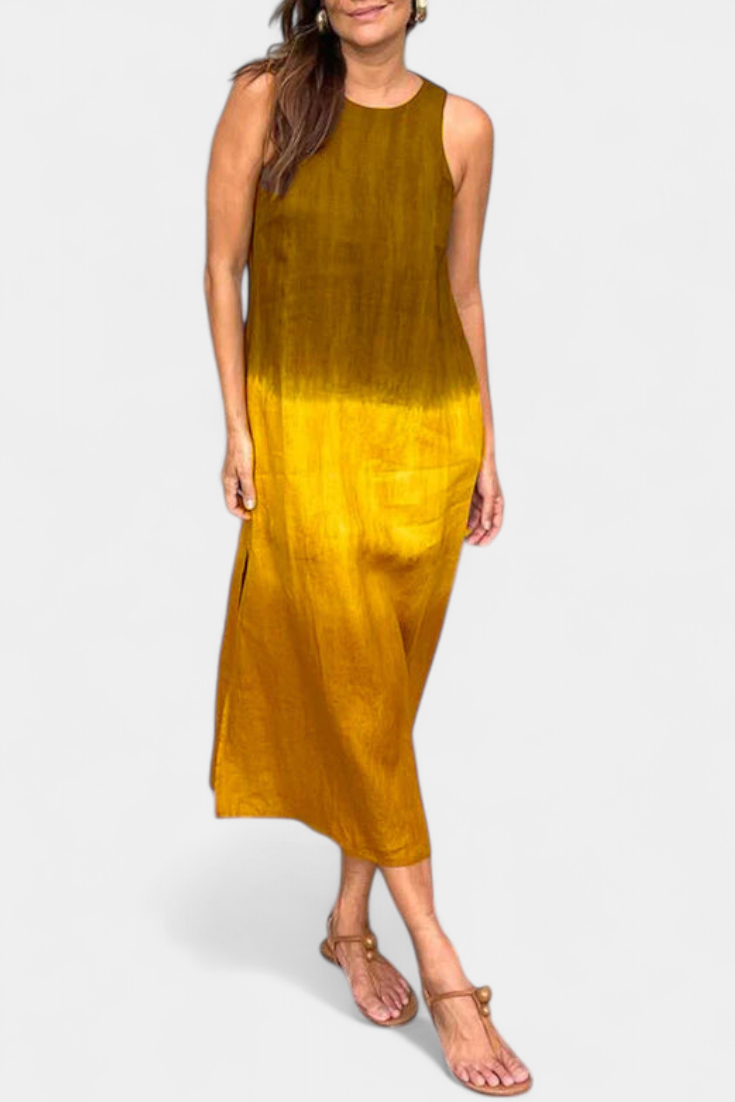 Taerra Sleeveless Dress with Gradient Tie-Dye Design